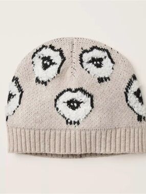 Woolrich Taupe Knit Beanie with Black & White Sheep Motif